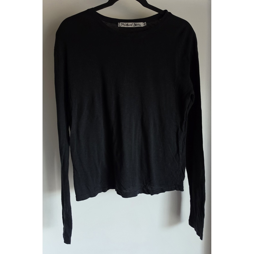 Michael Stars Long Sleeve Top OS Black Solid Round Neck Blouse Shirt Tee
